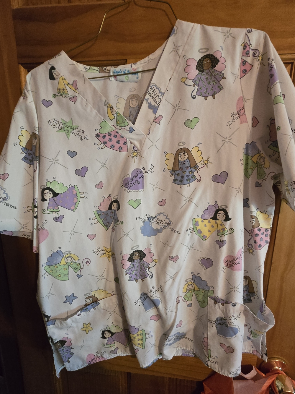 Angel Print Scrub Top - Pastel Multi